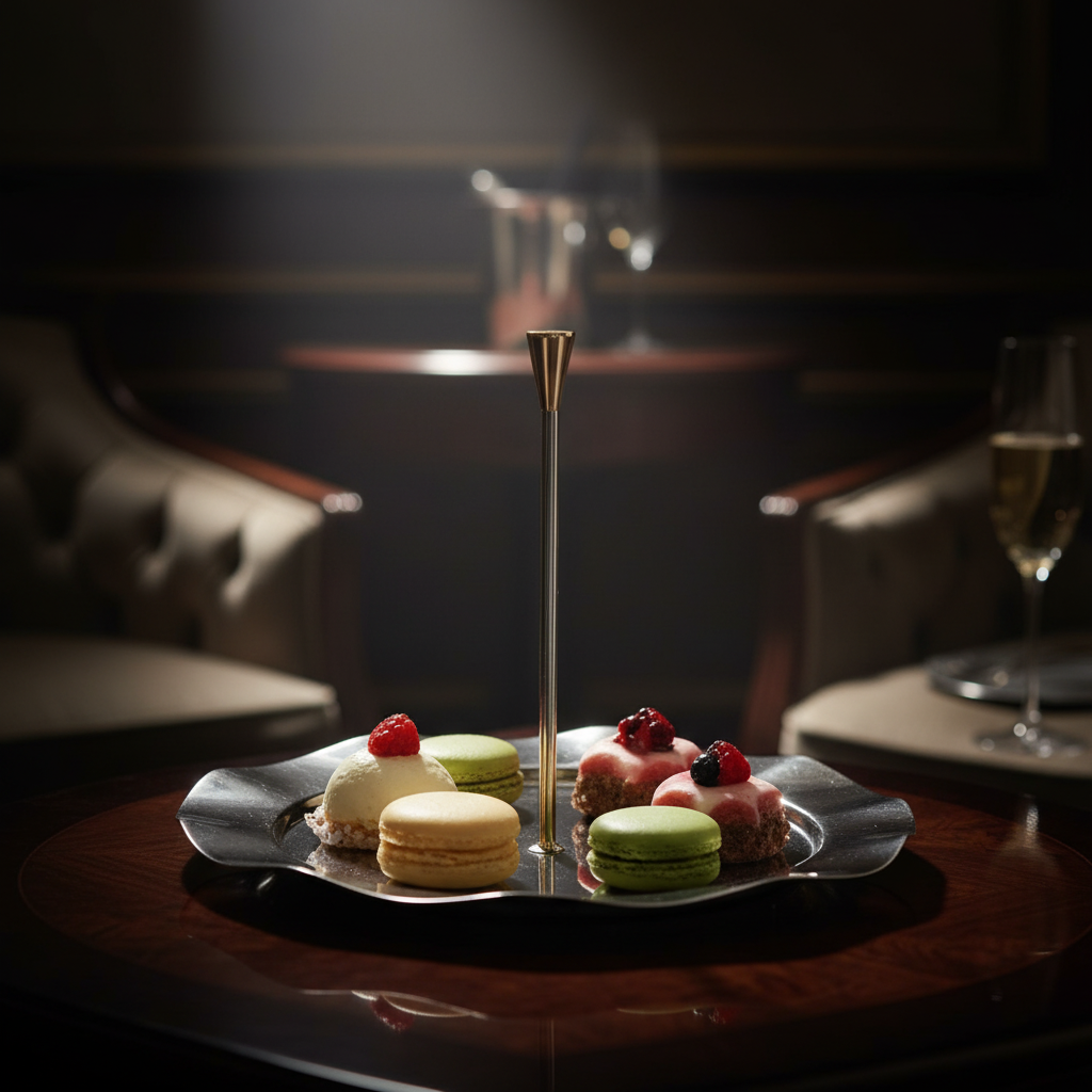 Single-Tier Sweet Plate with Central Column – Wavy Silver Design (L)