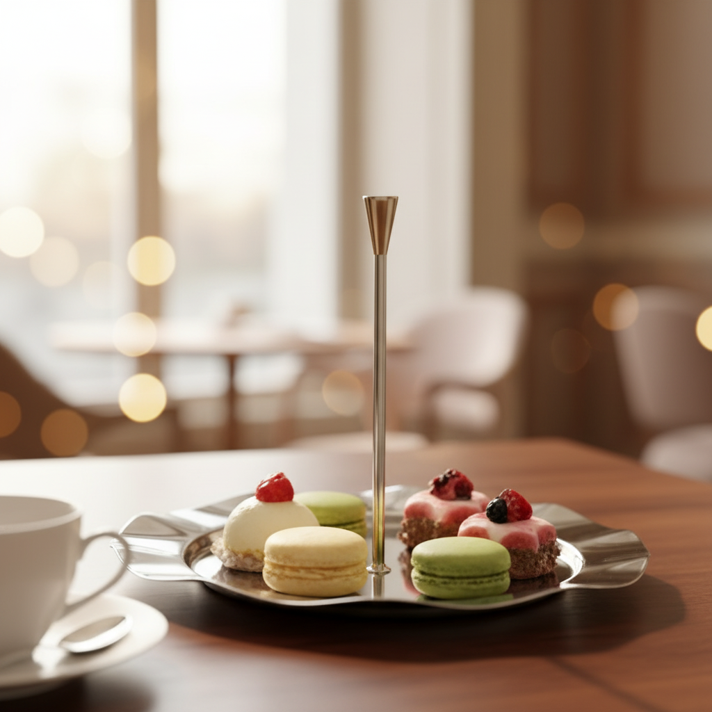 Single-Tier Sweet Plate with Central Column – Wavy Silver Design (M)