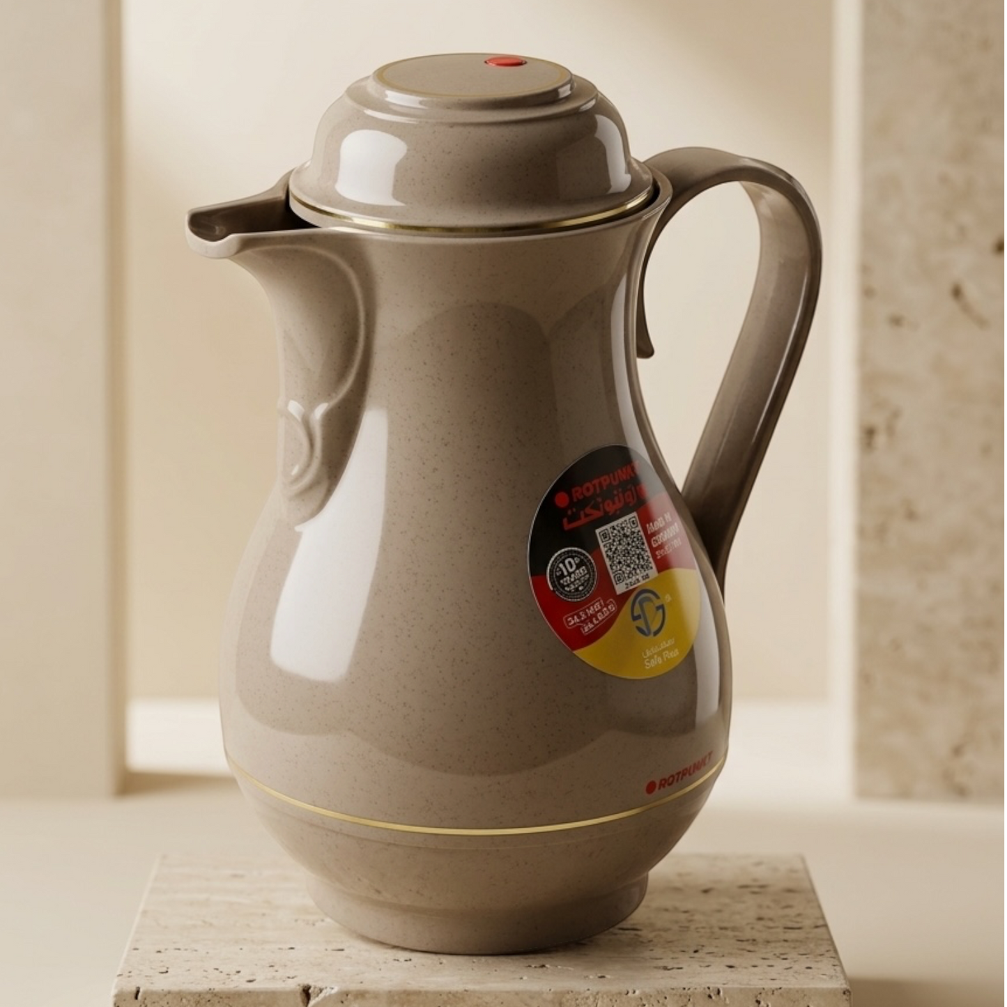 Rotpunkt German Vacuum Flask – Brown with Gold Trim (1.0 Liter)
