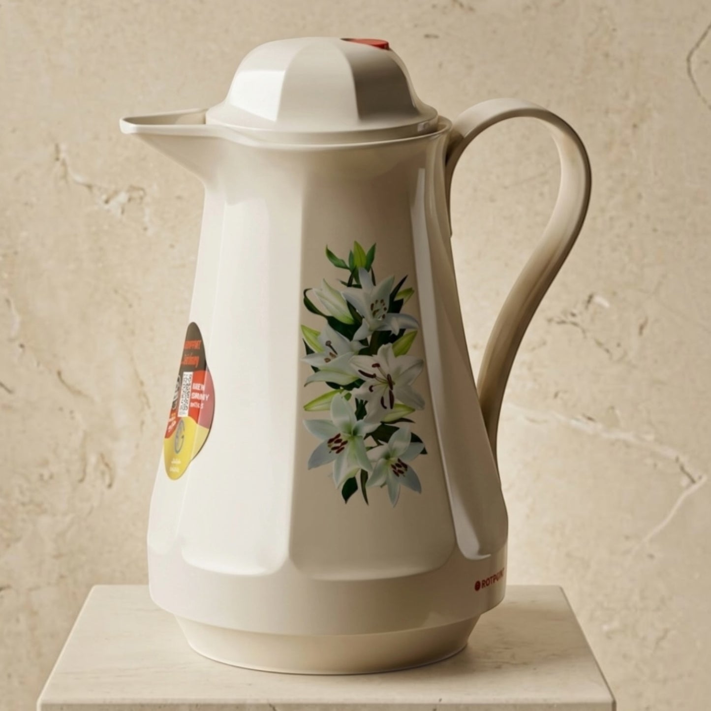 Rotpunkt German Vacuum Flask – White Lily Floral Print Edition (1.0 Liter)
