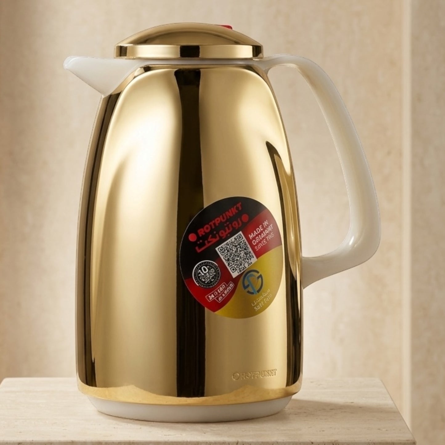 Rotpunkt German Vacuum Flask – Gold & White Accents (0.5 Liter)