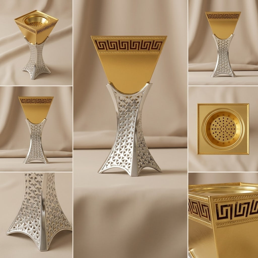 Luxury Gold & Silver Greek Key Incense Burner – (L)