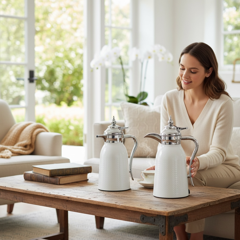 Nice 2-Piece Stainless Steel Flask Set White-Silver – 1L + 1L