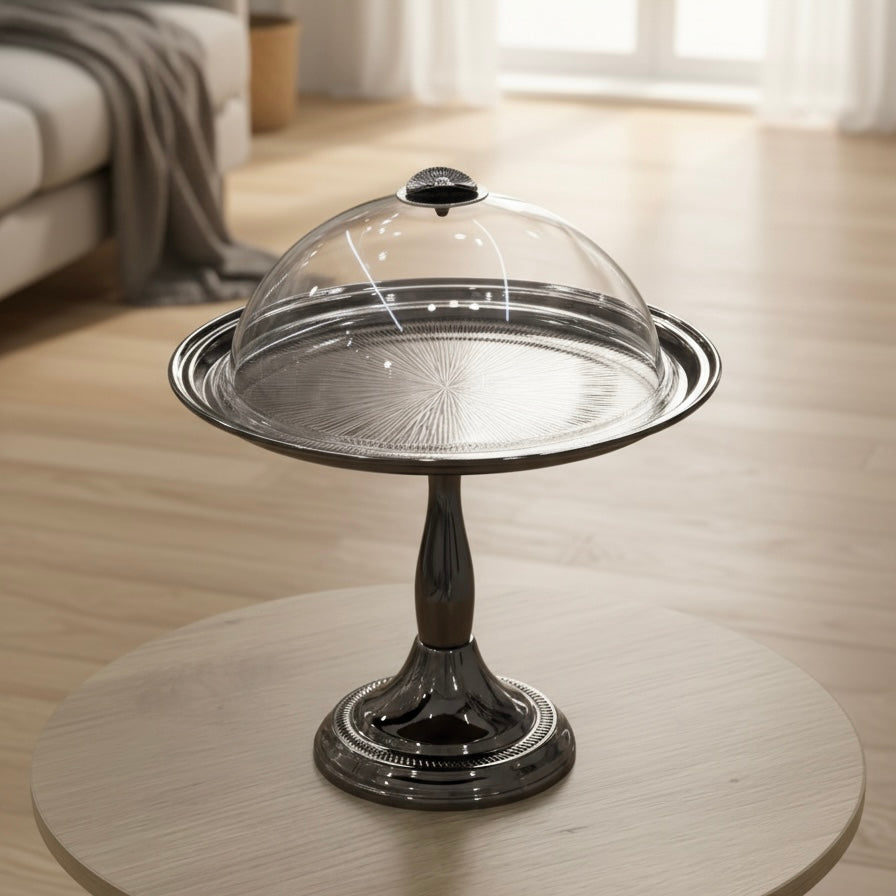 Cake Stand Round With Lid Chrome -(M) - Mawaeen