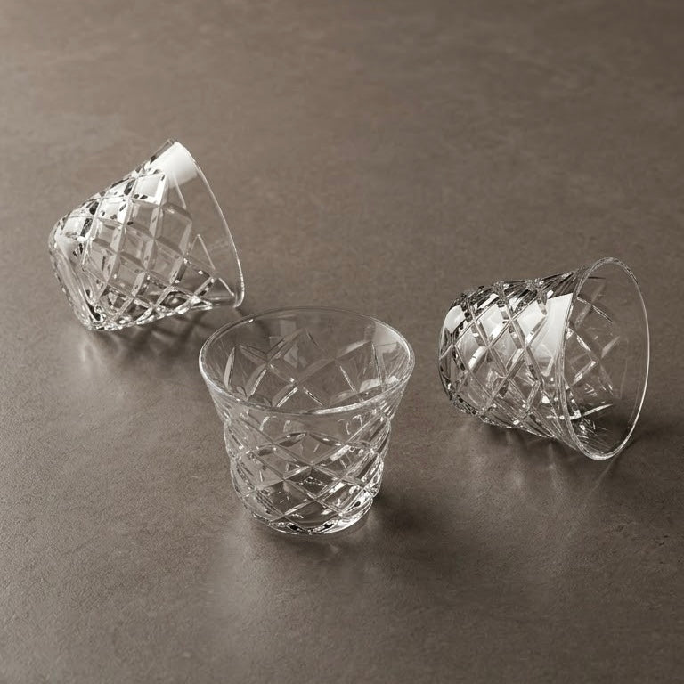 Faceted Clear Glass Arabic Coffee Cup Set (6 Pieces / Finjans)