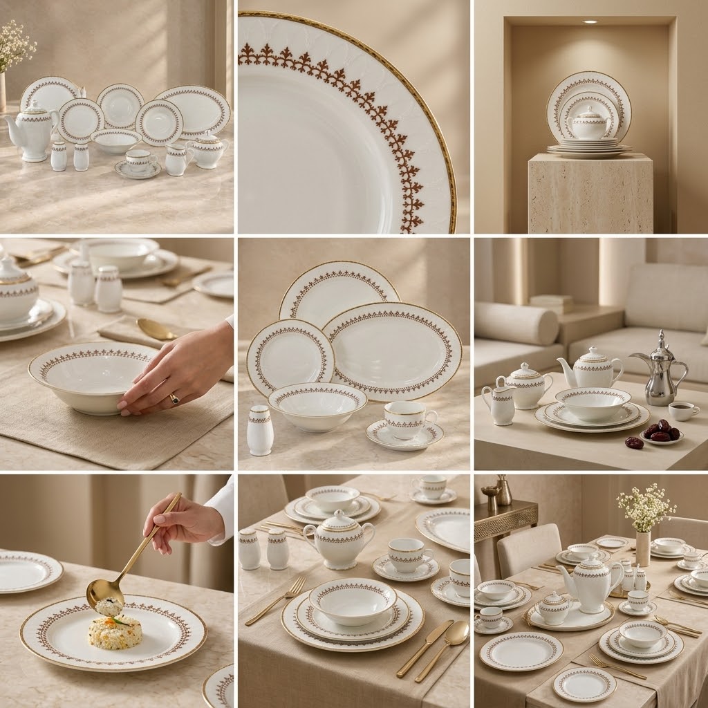 Luxury Porcelain Dinnerware & Tea Set for 6 Persons – Royal Classic Motif with Gilded Gold Rim