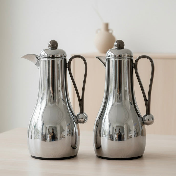 Al Marjan Dallah Set – 1L & 1L - Silver/Chrome - Mawaeen