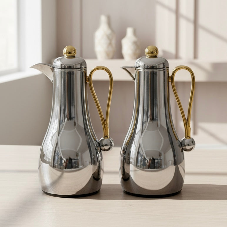 Al Marjan Dallah Set – 1L & 1L - Silver/Gold - Mawaeen