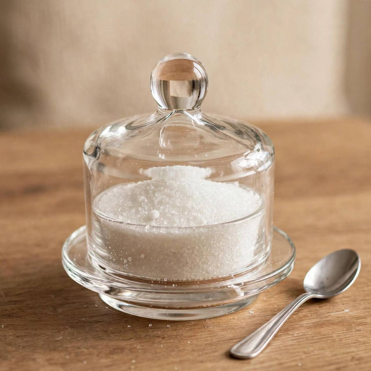 Clear Glass Cloche Sugar Bowl with Saucer – 10x9cm