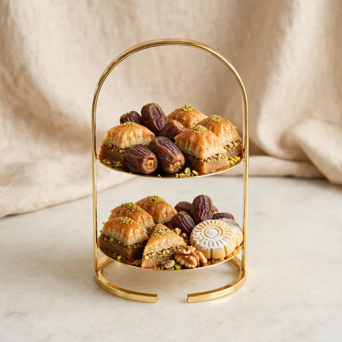Mini Polished Gold 2-Tier Arched Round Candy & Sweets Display Stand