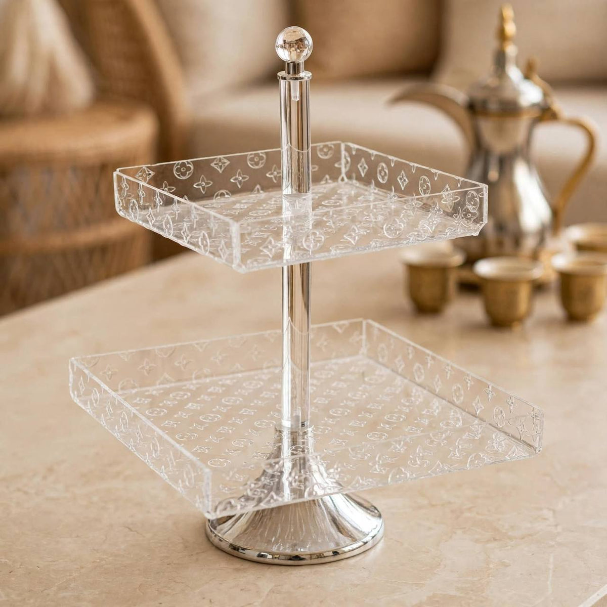 Luxury 2-Tier Embossed Acrylic Sweet & Hospitality Display Stand