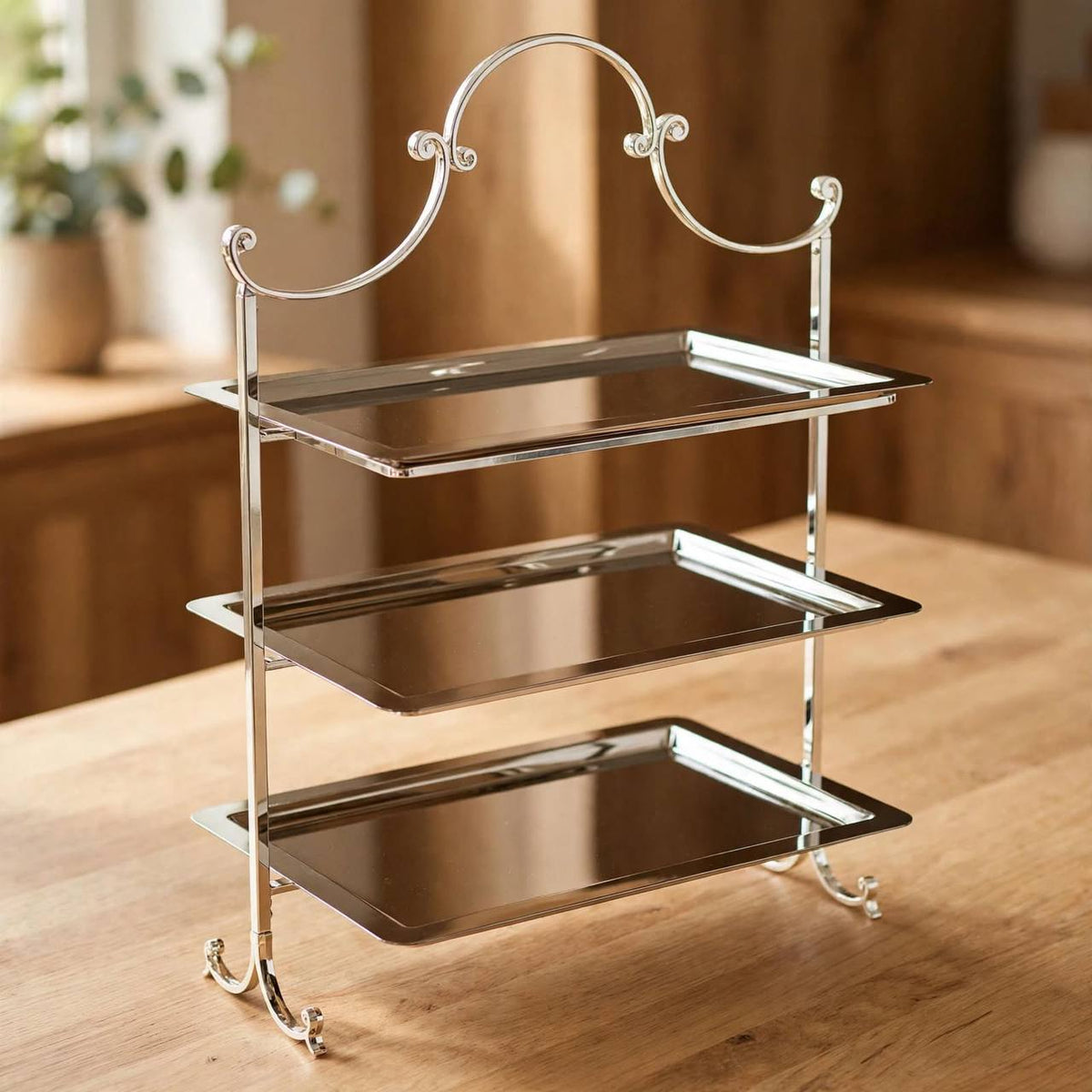 Polished Silver 3-Tier Rectangular Candy & Sweets Display Stand