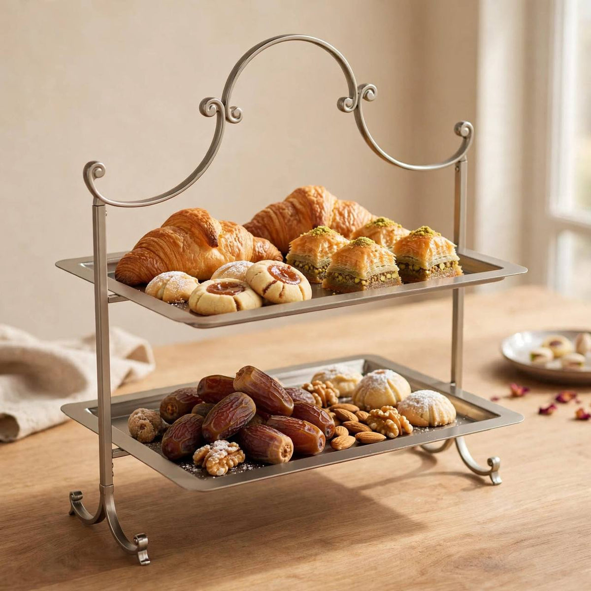 Nickel 2-Tier Rectangular Candy & Sweets Display Stand