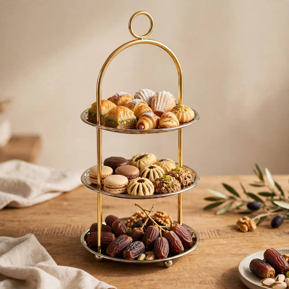 Small Two-Tone Gold & Silver 3-Tier Round Candy & Sweets Display Stand