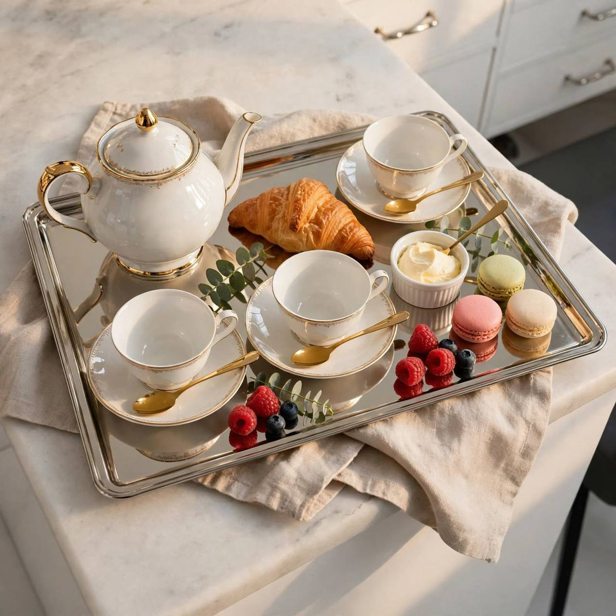 Luxury Polished Nickel Stainless Steel Serving Tray with Stepped Rim – 45 × 32 cm
