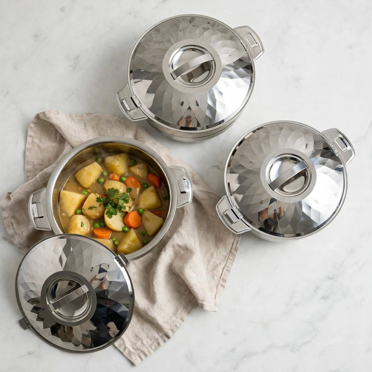 Classic Diamond 3-Piece Hotpot Serving Set (2500ML, 3500ML, 5000ML)