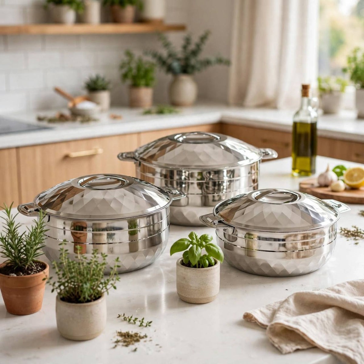 Classic Diamond 3-Piece Hotpot Serving Set (1000ML, 1500ML, 2500ML)