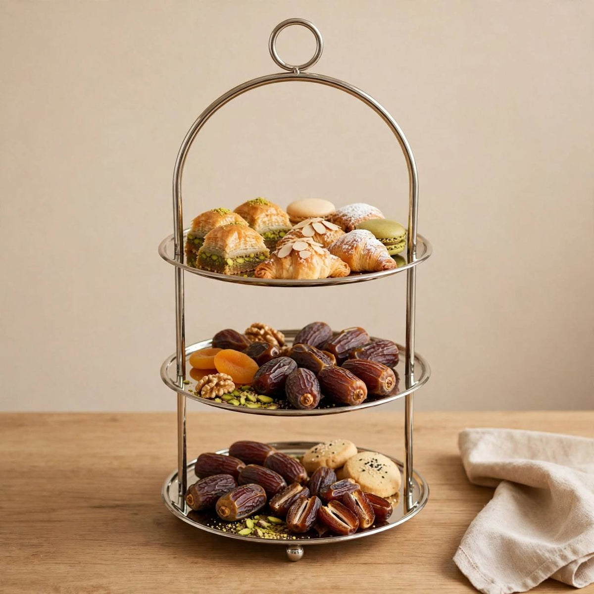 Large Polished Silver 3-Tier Round Candy & Sweets Display Stand