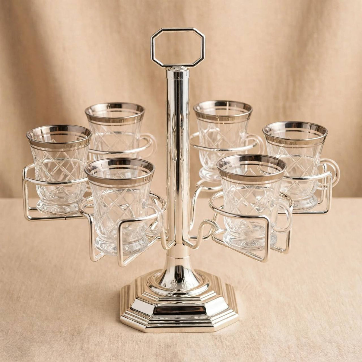 6-Cup Vertical Tea Glass (Estikanat) Holder – Polished Silver