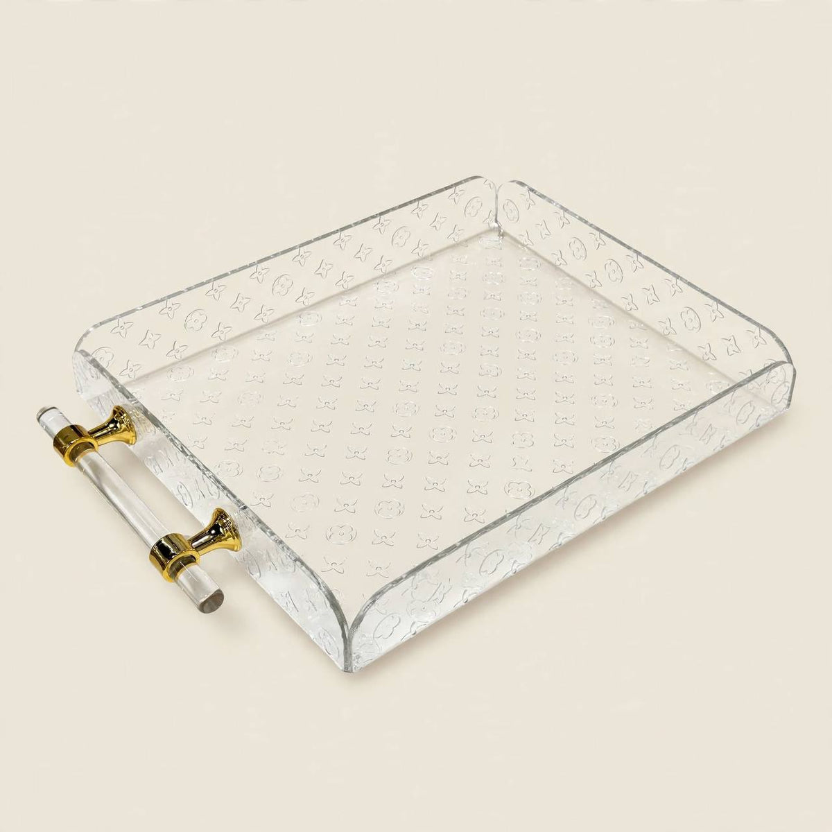 Marble Gray & Gold Tea & Coffee Set with Clear Acrylic Tray & Floral Accent