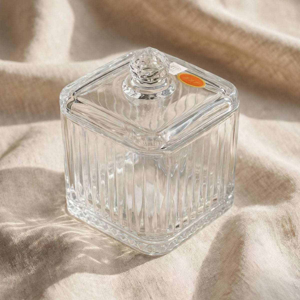 Ribbed Glass Candy Jar with Lid – 15x10cm