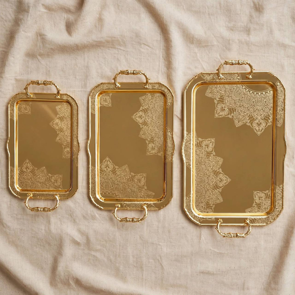 طقم صينية مستطيلة من 3 قطع f/gold ht220912