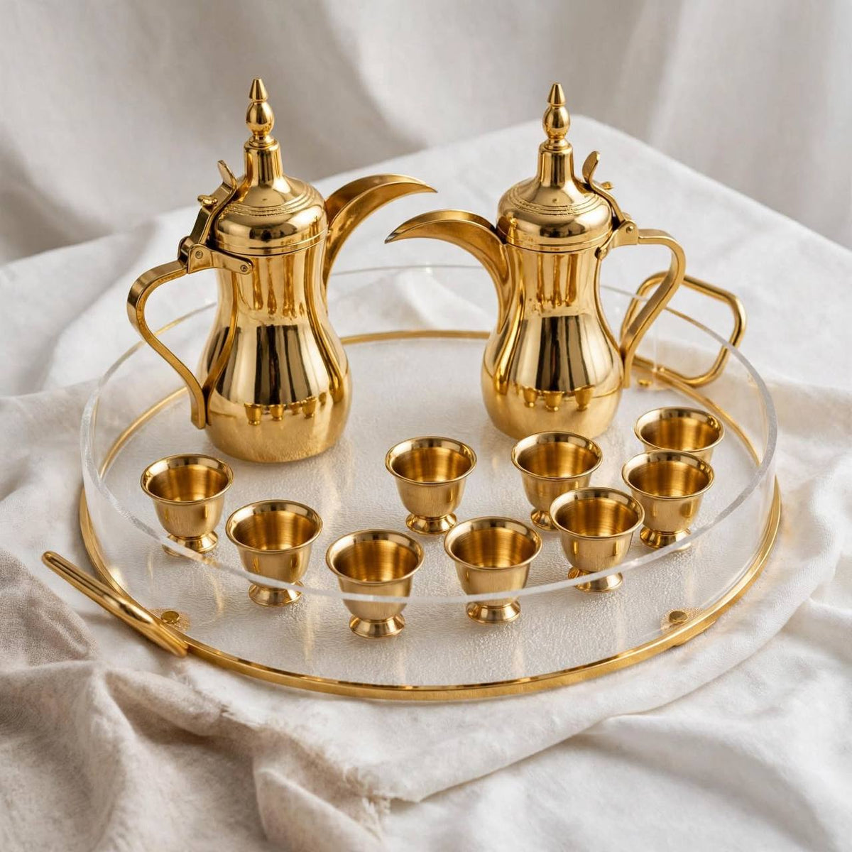 Luxury Round Clear Acrylic Serving Platter with Gilded Frame & Loop Handles – 44 × 36 cm