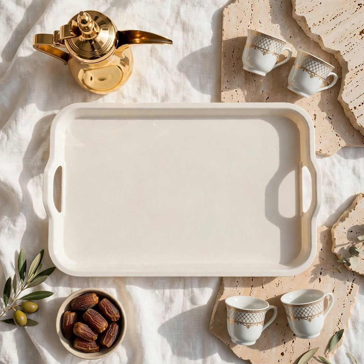White Melamine Rectangular Serving Tray with Handles – 34x23 cm - M