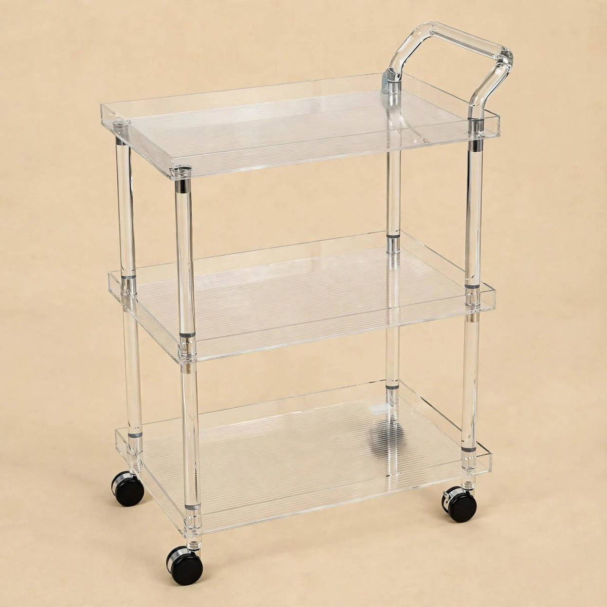 3-Tier Luxury Clear Acrylic & Silver Hospitality Serving Trolley