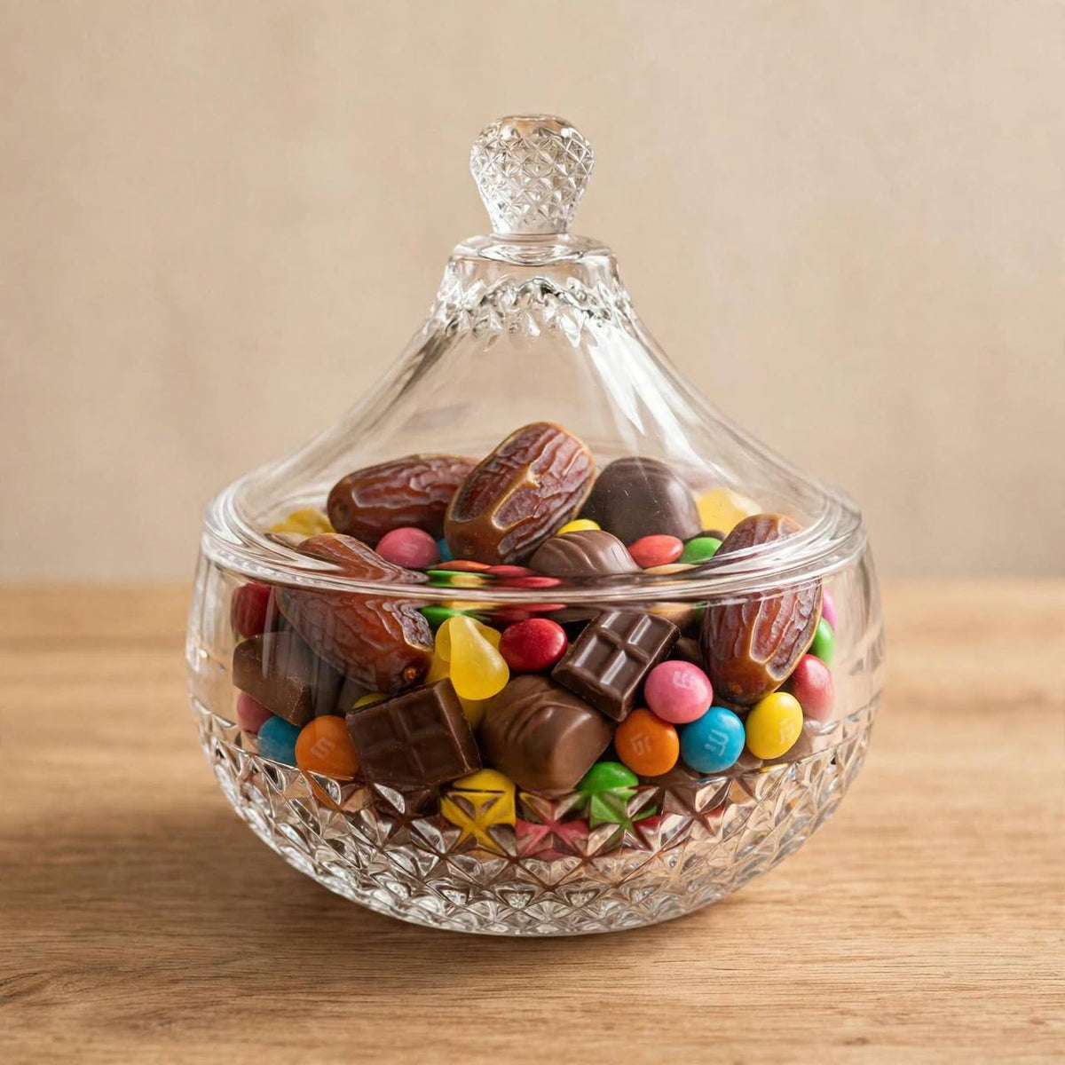 Tent-Lid Faceted Crystal Glass Candy Bowl – 13x10.5cm