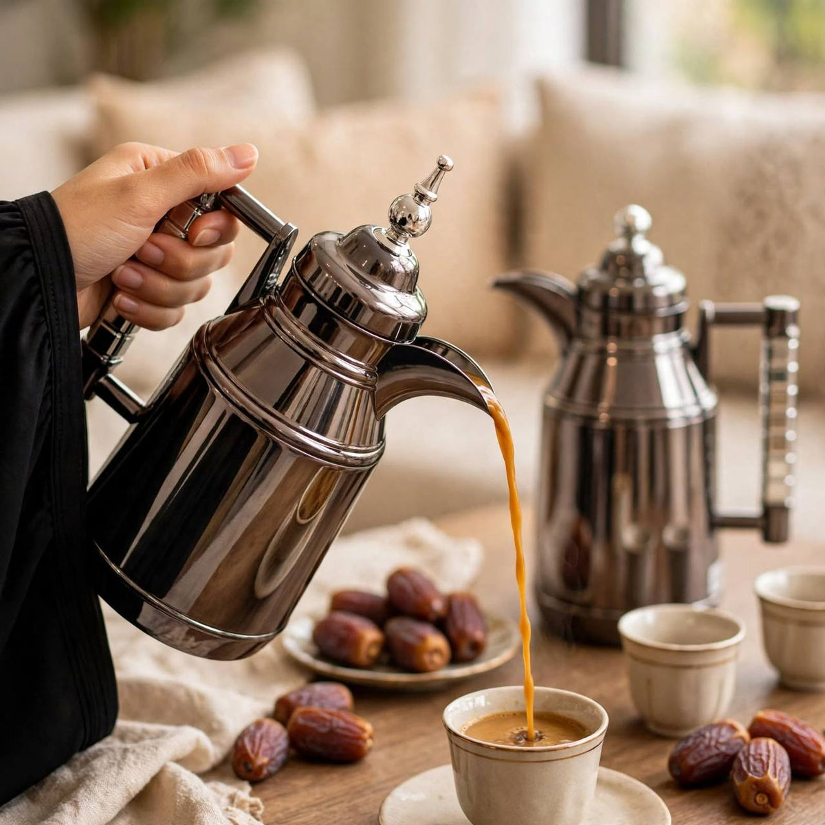 Mahra Polished Chrome & Silver 2-Piece Thermal Coffee & Tea Dallah Set