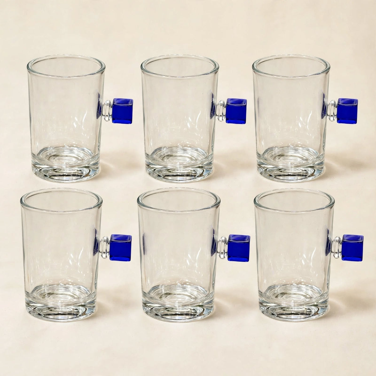 Contemporary Sadu Motif Tea & Coffee Hospitality Set with Cobalt Cube Glass Cups, Fluted Acrylic Tray & Purple Rose Centerpiece (1.0L + 1.0L)