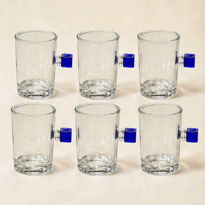 Contemporary Sadu Motif Tea & Coffee Hospitality Set with Cobalt Cube Glass Cups, Fluted Acrylic Tray & Purple Rose Centerpiece (1.0L + 1.0L)