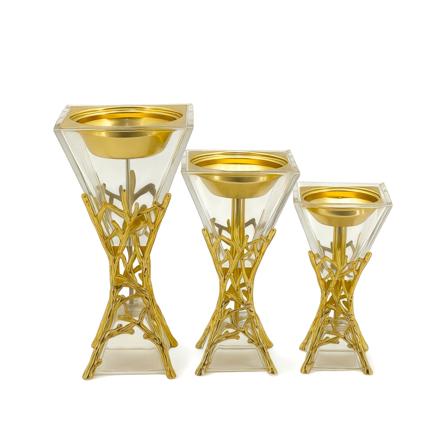 Elegant Trio of Gold and Glass Incense Burners - Mawaeen