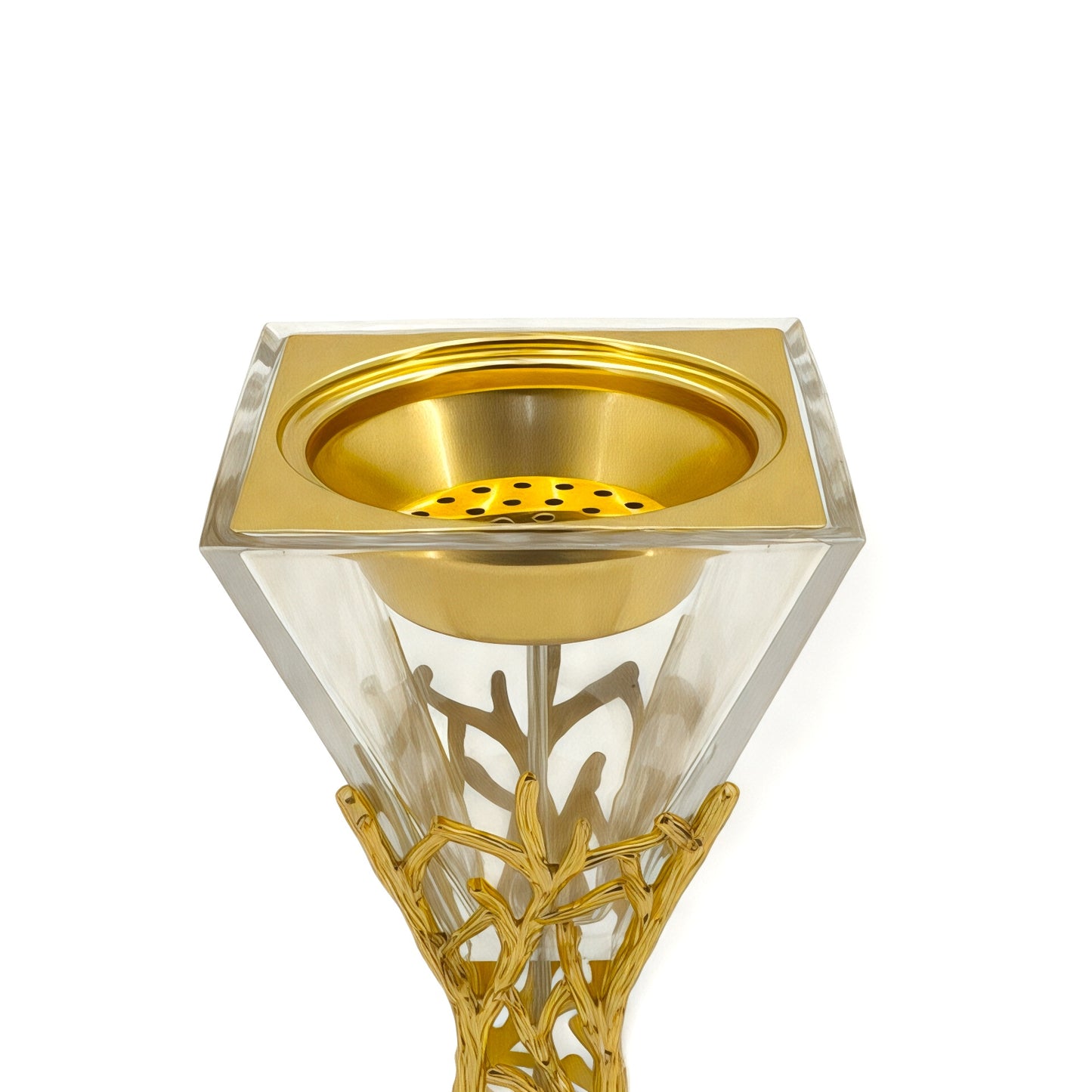 Elegant Trio of Gold and Glass Incense Burners - Mawaeen