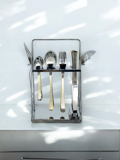 26-Piece Gold-Plated Stainless-Steel Cutlery Set with Caddy