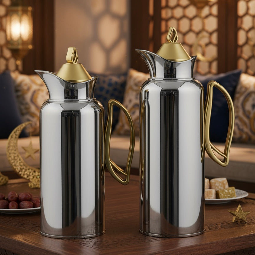 ZOLTEN Dallah Set – 0.7L & 1L - Gold Silver - Mawaeen