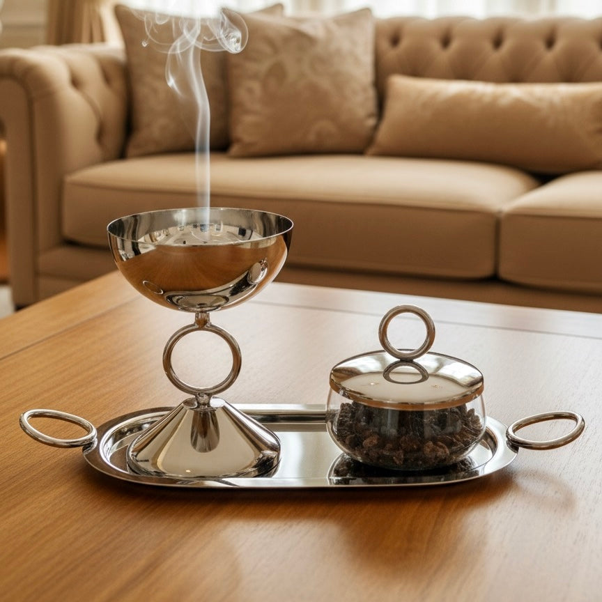 Luxury Incense Burner Set with Tray & Bakhoor Jar