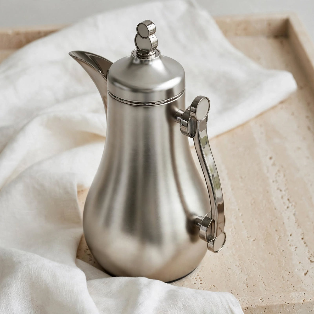 Minimalist Matte Silver 2-Piece Tea & Coffee Thermal Dallah Set – 1.0L & 1.0L