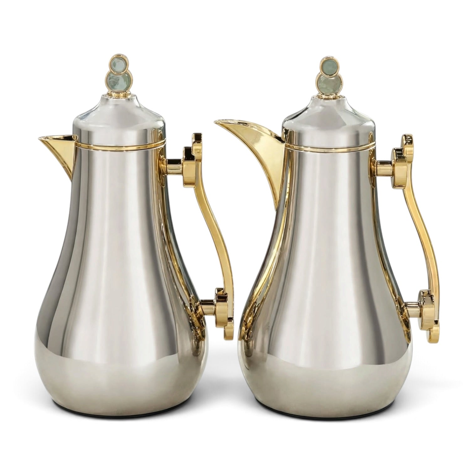 Luxury Silver & Gold 2-Piece Tea & Coffee Thermal Dallah Set with Gold Handles – 1.0L & 1.0L