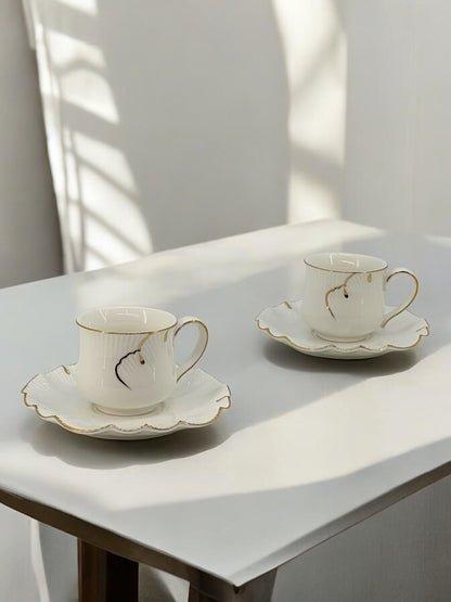 6-Piece Elegant Cawa Cup and Saucer Set with Gold Accents