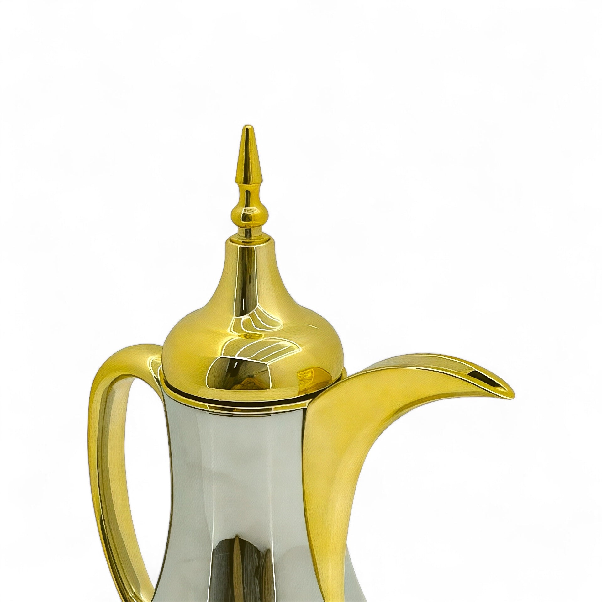 A golden Arabic coffee bottle with an artistic character - Mawaeen