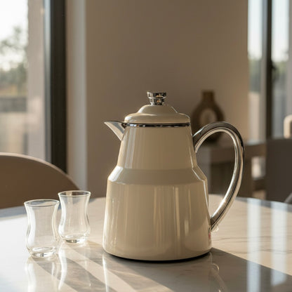 Pilsco Premium Thermal Flask – (Ivory & Silver, 0.35L)