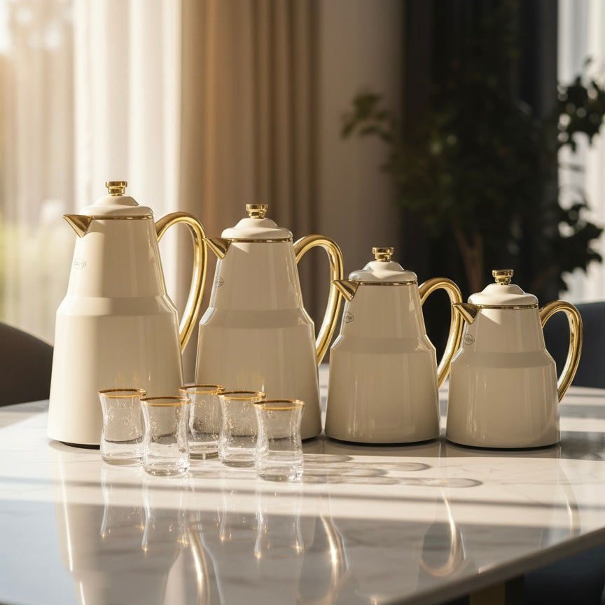 Pilsco Premium Thermal Flask – (ivory & gold, 1.0L)