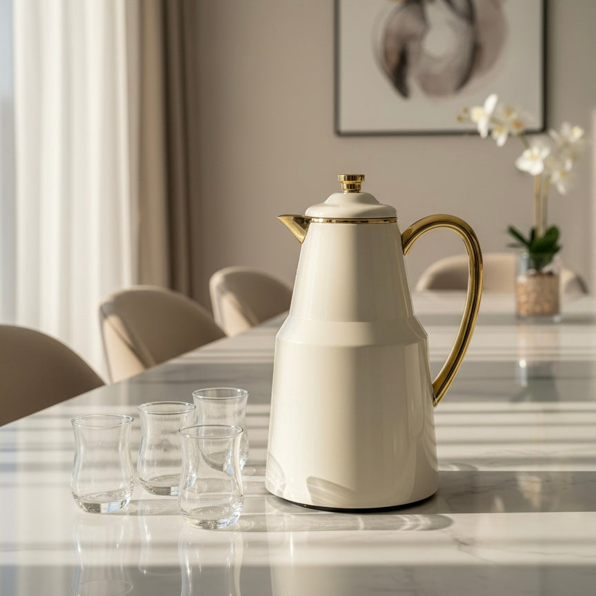 Pilsco Premium Thermal Flask – (ivory & gold, 1.3L)