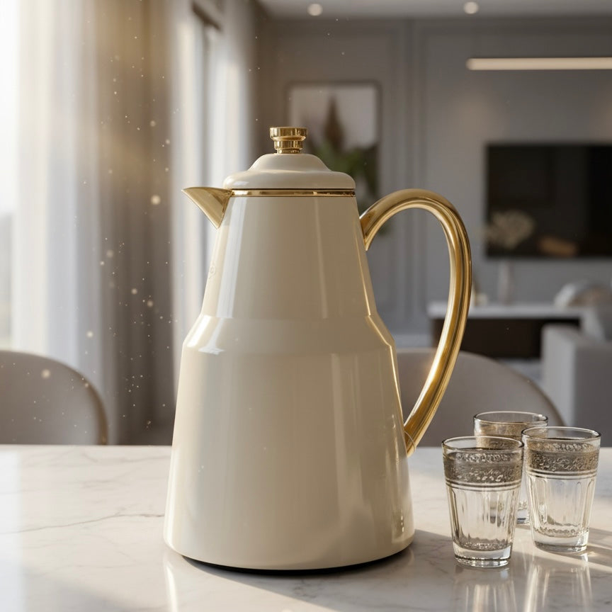 Pilsco Premium Thermal Flask – (ivory & gold, 1.0L)