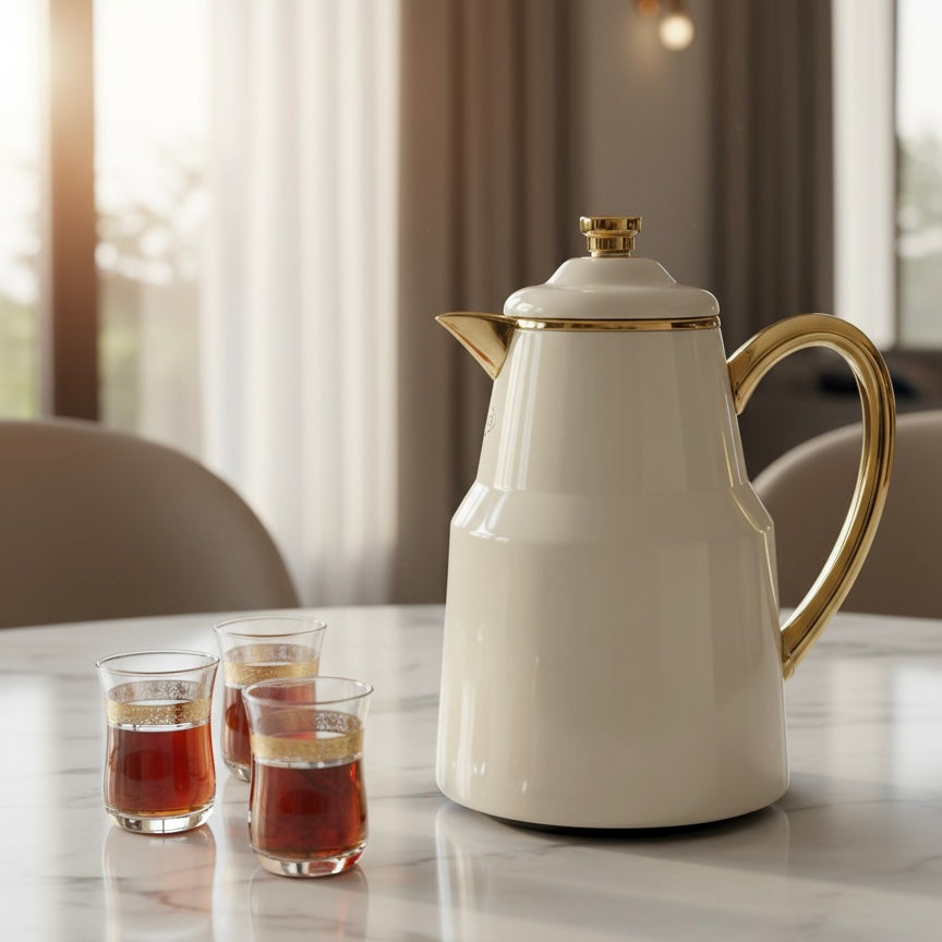 Pilsco Premium Thermal Flask – (ivory & gold, 0.65L)