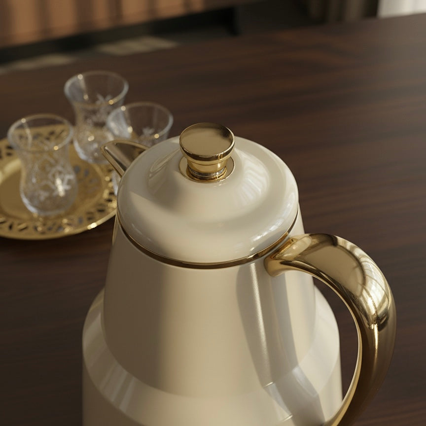 Pilsco Premium Thermal Flask – (ivory & gold, 0.35L)