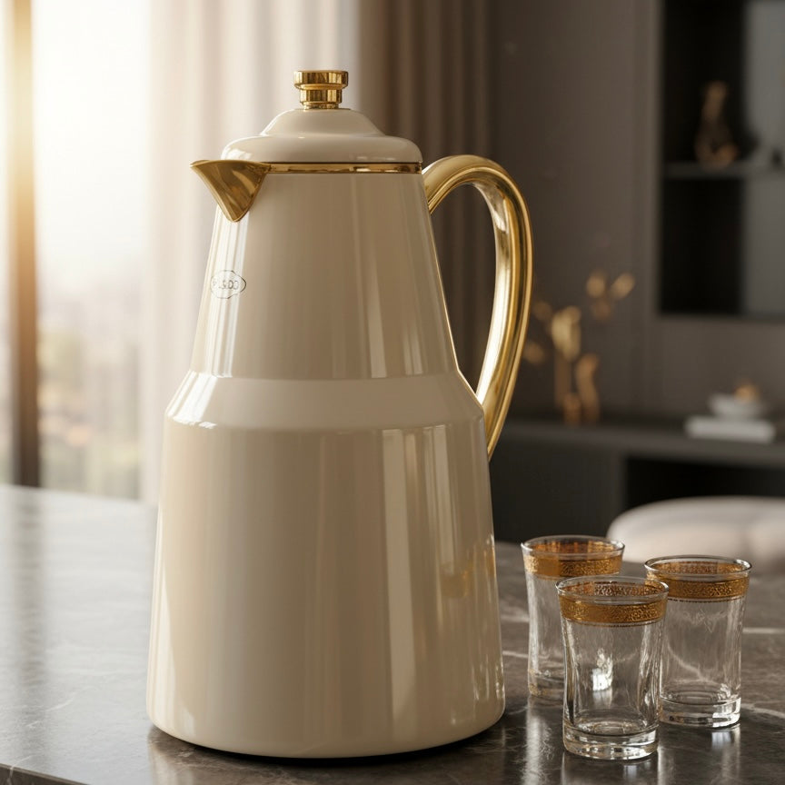 Pilsco Premium Thermal Flask – (ivory & gold, 1.0L)