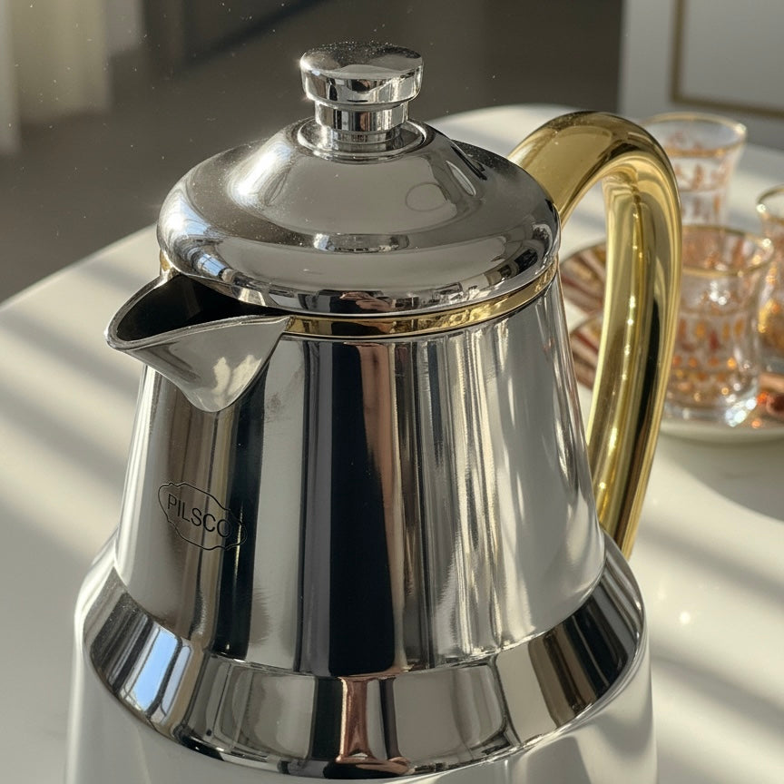 Pilsco Premium Thermal Flask – (Silver & Gold, 0.35L)